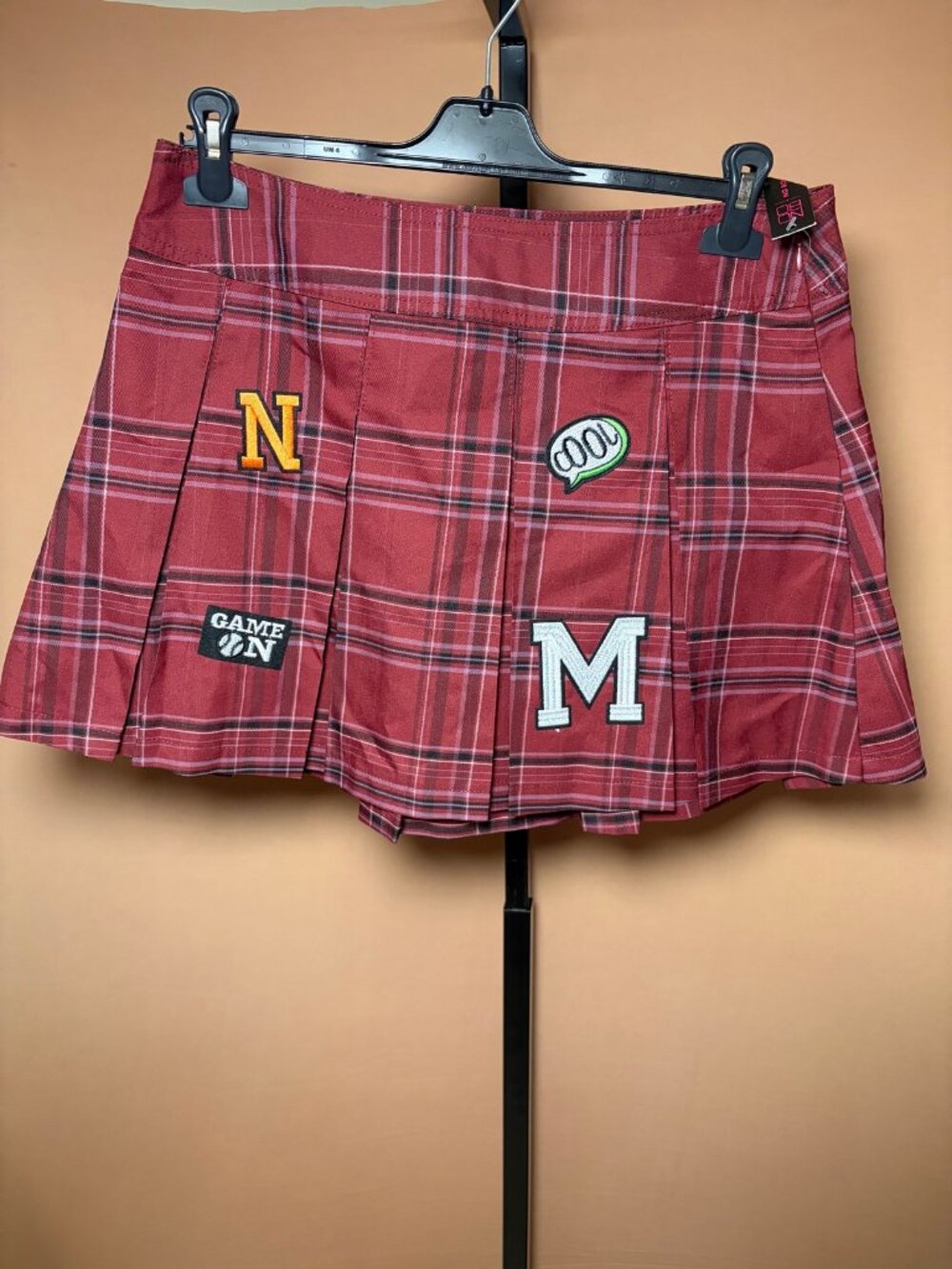 Red Plaid Pleated Mini Skirt Varsity Patches Size L